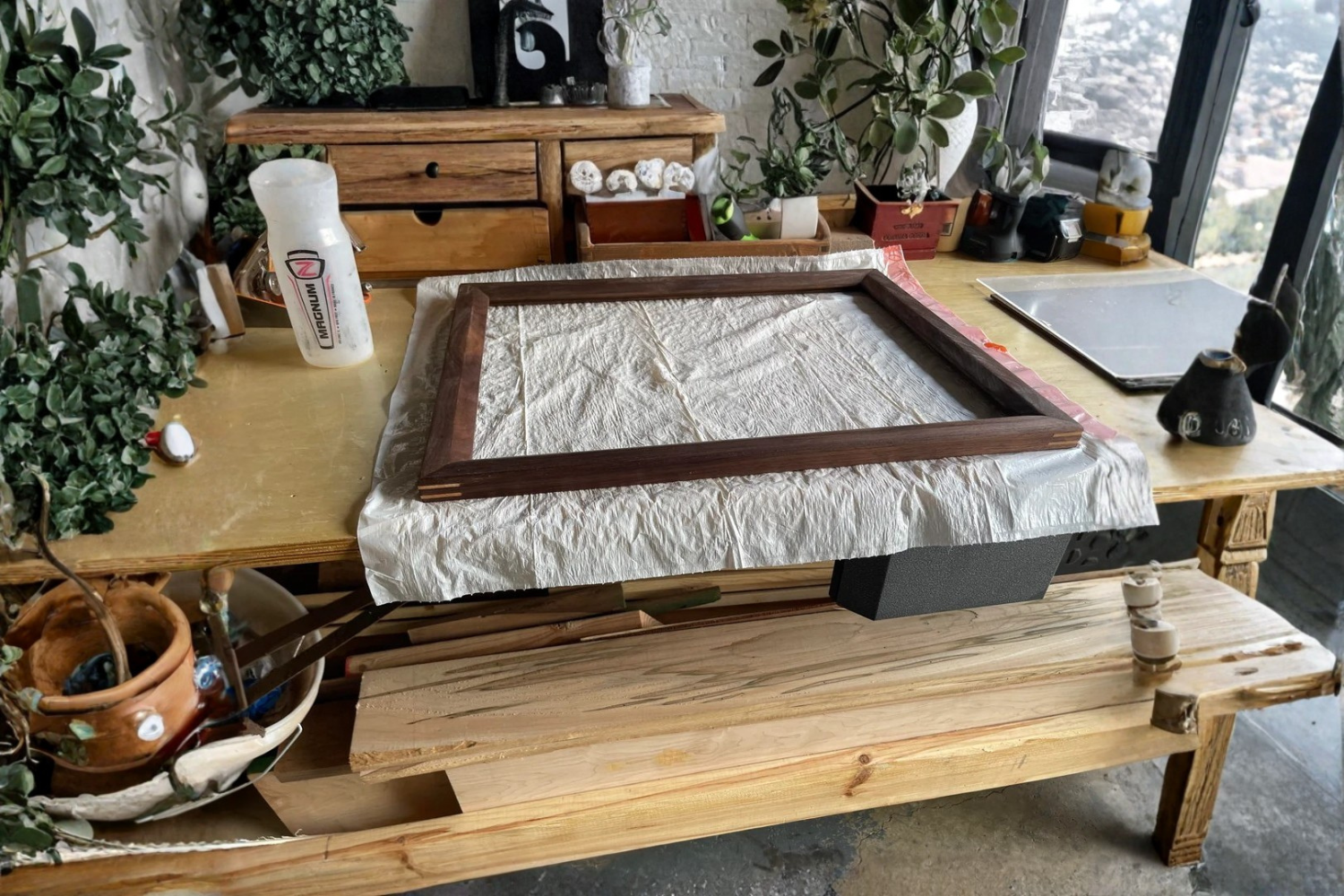 Raw Wooden frame in a workshop